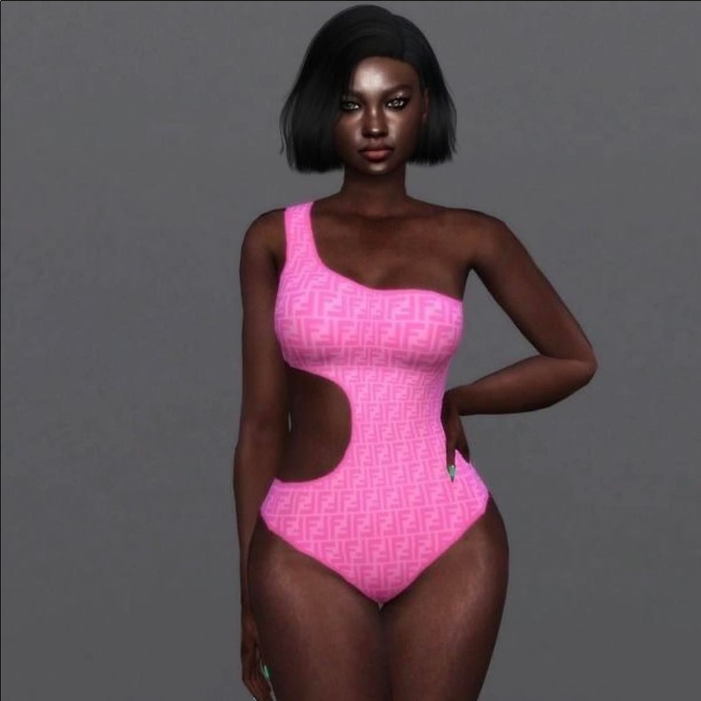 Fendi Hot Pink One-Shoulder Monogram One-Piece Swimsuit - Picture 3 of 3